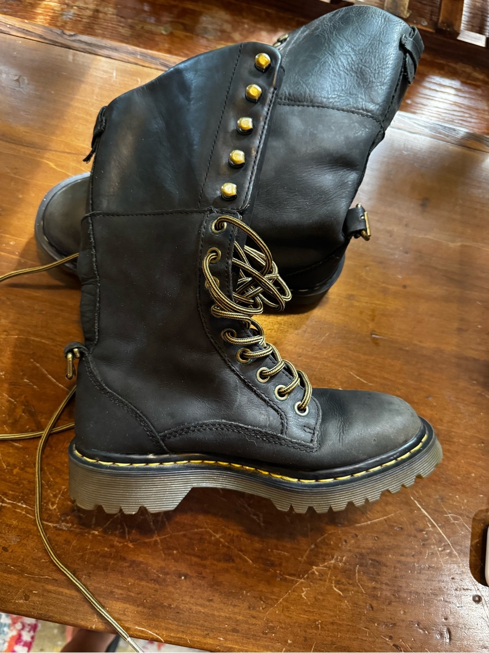 Dr Martens Aleina Black Leather Floral Foldover Lace Up Boots. Womens 5, UK 3.